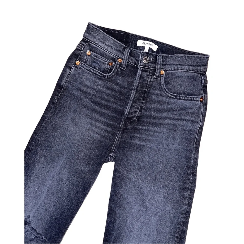 Re/Done 70s Stove Pipe Jeans High Waist Raw Hem Washed Black - Picture 6 of 6